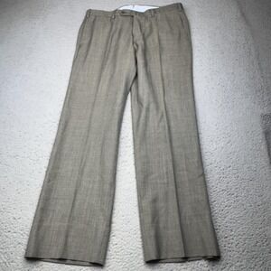 INCOTEX Dress Pants Mens 34x29 Gray Check Flat Super 100s Wool Straight Trousers